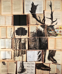 Errata Corrige #2234, 2013. Vintage book, inks, nails on wood panel; cm 130×110. Private Collection.